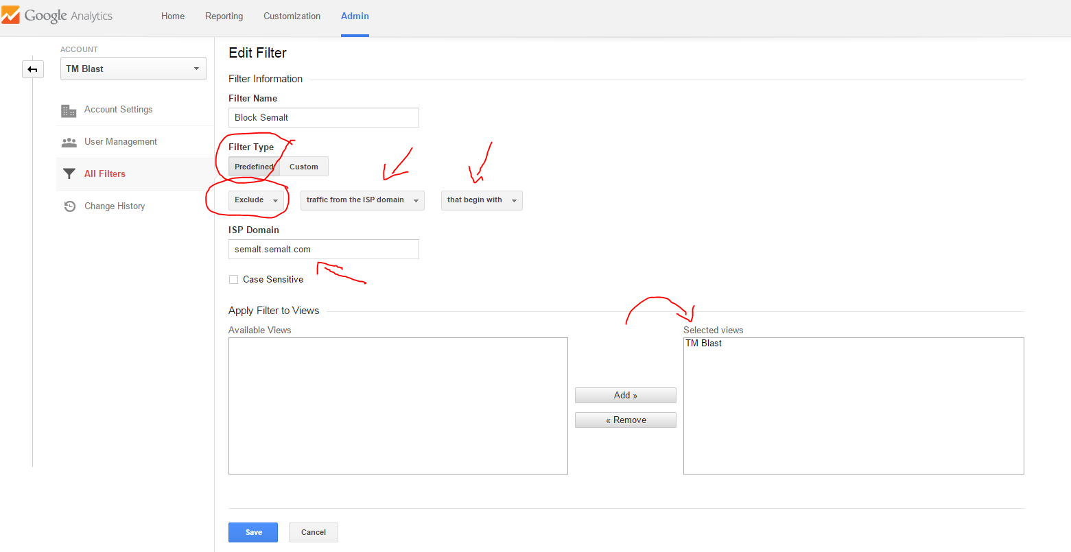 Block Semalt in Google Analytics