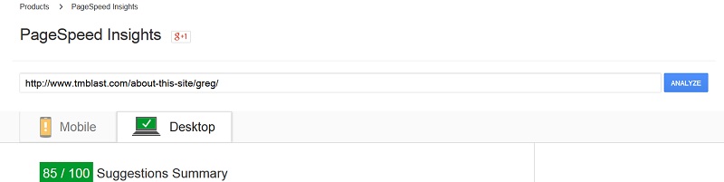 Great Page Speed for TM Blast