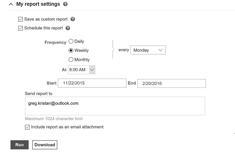 Setting up Where the Report Should go to