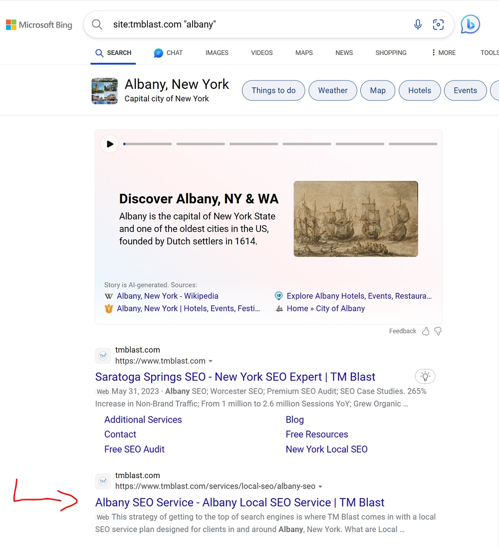 Bing ranking the content