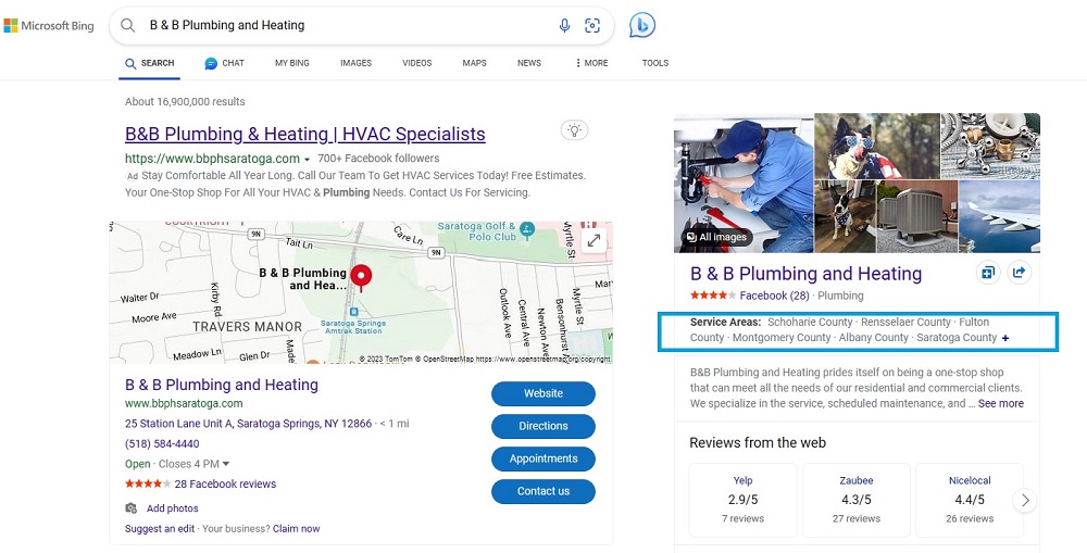 Proper Service Area Example in Bing