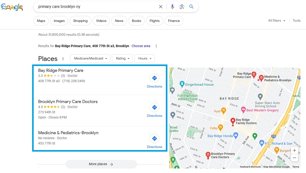 The Google Map Pack Listing for Doctors